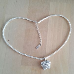 Vintage Napier Faux Seed Pearl Butterfly Pendant 16 in Statement Necklace Signed